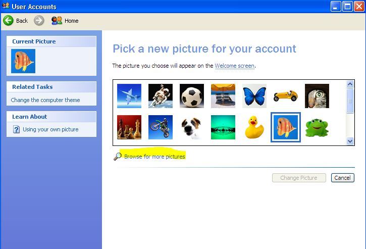 تغییر عکس کاربران در ویندوز XP . آموزشگاه رایگان خوش آموز