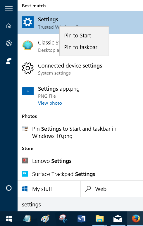 pin کردن settings به taskbar ویندوز 10 . آموزشگاه رایگان خوش آموز