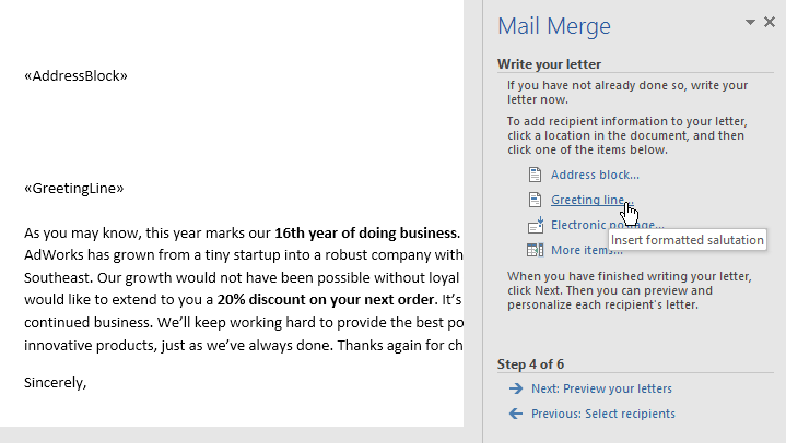 30. ادغام نامه (Mail Merge) در ورد 2016