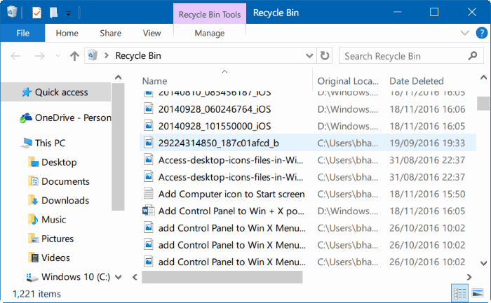 مشاهده فایل های به تازگی حذف شده در ویندوز 10 . آموزشگاه رایگان خوش آموز