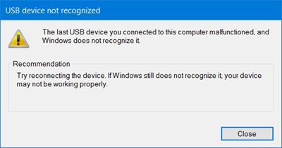 پیغام USB Device Not Recognized . آموزشگاه رایگان خوش آموز