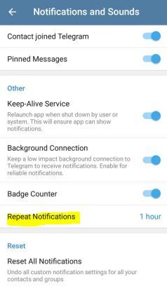 تنظیمات Repeat Notification در تلگرام . آموزشگاه رایگان خوش آموز