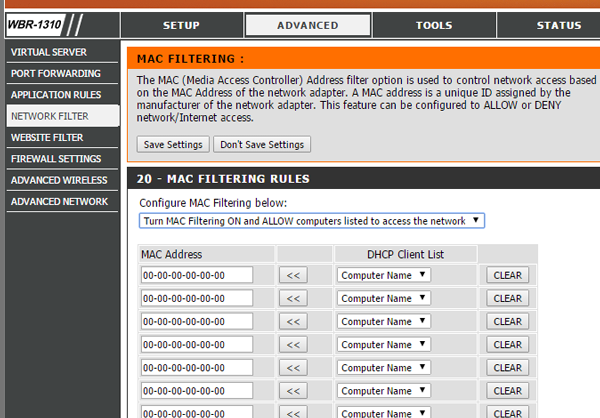 فیلتریگ مک آدرس در مودم های ADSL . آموزشگاه رایگان خوش آموز