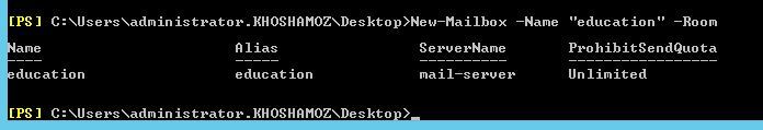 آموزش مایکروسافت exchange server 2016 - ایجاد Resource mailbox با دستورات Shell . آموزشگاه رایگان خوش آموز