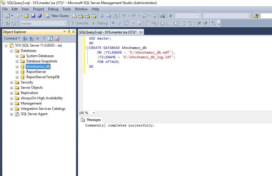 Attach کردن دیتابیس در SQL Server  توسط Script . آموزشگاه رایگان خوش آموز