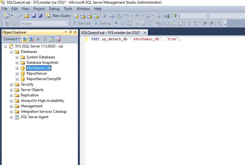 Detach کردن دیتابیس در SQL Server با اسکریپت . آموزشگاه رایگان خوش آموز