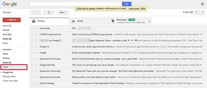 بازایابی ایمیل های حذف شده در gmail . آموزشگاه رایگان خوش آموز