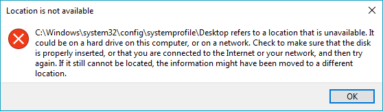 برطرف کردن ارور C:\Windows\system32\config\systemprofile\desktop refers to a location that is unavailable . آموزشگاه رایگان خوش آموز