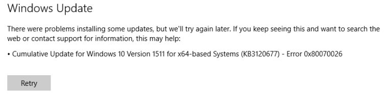 برطرف ارور Windows Update Error 0x80070026 . آموزشگاه رایگان خوش آموز