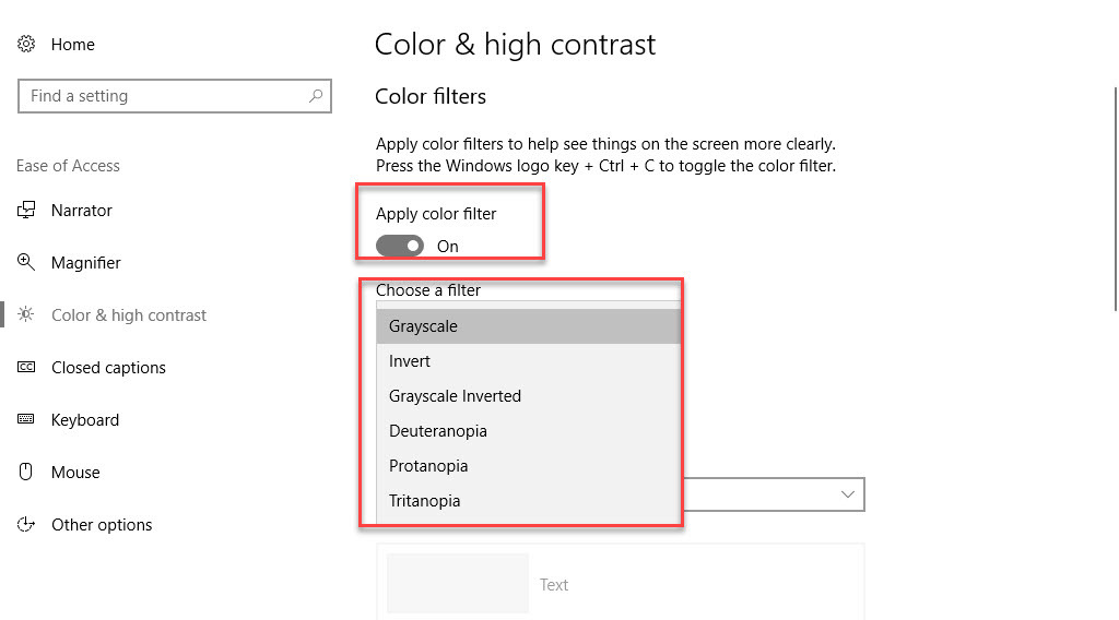 فعال یا غیرفعال کردن Color Filters در ویندوز 10 . آموزشگاه رایگان خوش آموز