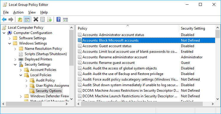 آموزش Local Group Policy - بخش Security Options - پالیسی Accounts: Block Microsoft accounts . آموزشگاه رایگان خوش آموز