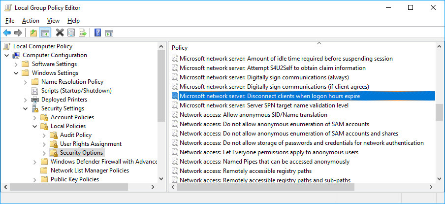 آموزش Local Group Policy - بخش Security Options - پالیسی Microsoft network server: Disconnect clients when logon hours expire . آموزشگاه رایگان خوش آموز