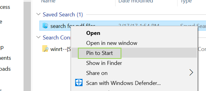 Pin کردن Search های File explorer  به منوی Start ویندوز . آموزشگاه رایگان خوش آموز
