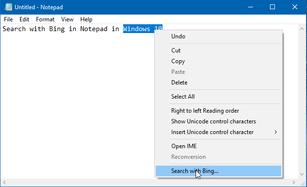 قابلیت جستجو اینترنتی از طریق برنامه Notepad ویندوز . آموزشگاه رایگان خوش آموز