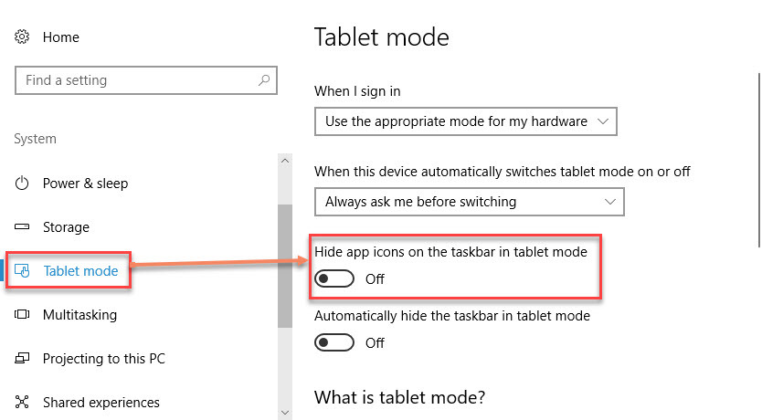 نمایش یا مخفی کردن آیکون های taskbar در حالت Tablet Mode ویندوز  . آموزشگاه رایگان خوش آموز