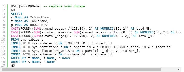 نمایش حجم تمامی جدوال یک دیتابیش در SQL Server . آموزشگاه رایگان خوش آموز