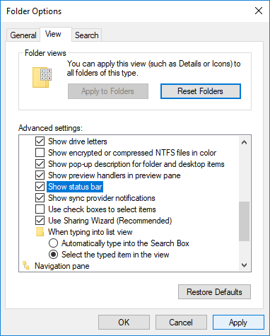 نمایش و یا مخفی کردن Status Bar یا نوار وضعیت در File explorer ویندوز . آموزشگاه رایگان خوش آموز