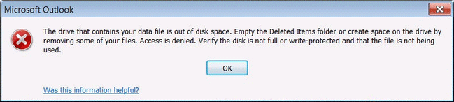 رفع ارور the data file is out of disk space در اوت لوک . آموزشگاه رایگان خوش آموز
