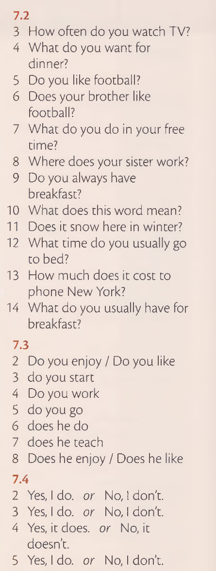 Unit 7: Do you ... ? (present simple questions)