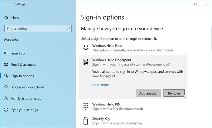 نحوه حذف Windows Hello Fingerprint یا اثر انگشت در ویندوز 10 . آموزشگاه رایگان خوش آموز
