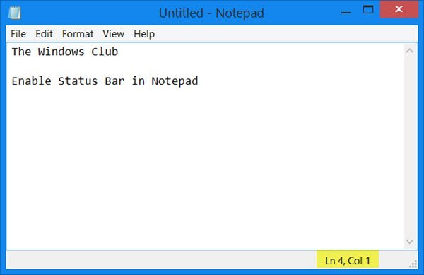 نحوه نمایش نوار وضعیت(Status Bar) در برنامه Notepad . آموزشگاه رایگان خوش آموز