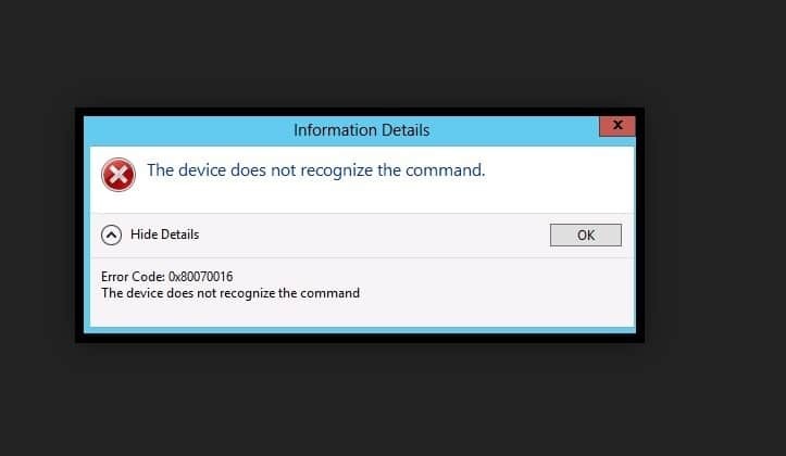 رفع ارور device does not recognize the command error code 0x80070016  . آموزشگاه رایگان خوش آموز