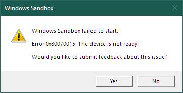 رفع ارور Windows Sandbox failed to start, Error 0x80070015, The device is not ready در Sandbox . آموزشگاه رایگان خوش آموز