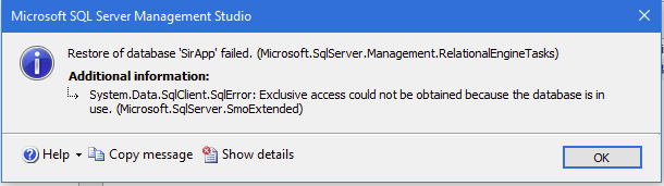 رفع ارور Exclusive access could not be obtained because the database is in use در SQL Server . آموزشگاه رایگان خوش آموز