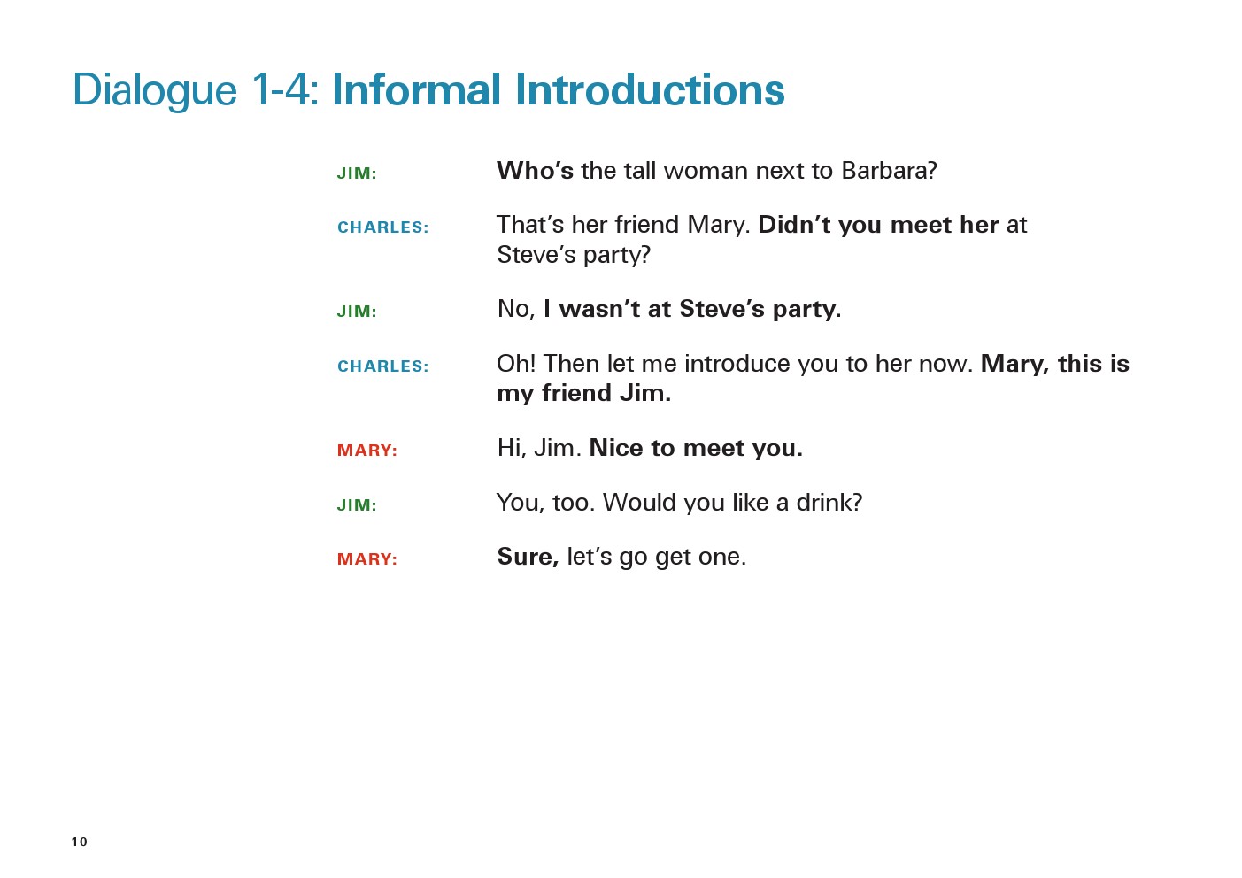 یادگیری انگلیسی آمریکایی-مکالمات و دیالوگ های روزمره- مکالمه 4-1: معرفی کردن به زبان غیر رسمی(Dialogue 1-4: Informal Introductions)