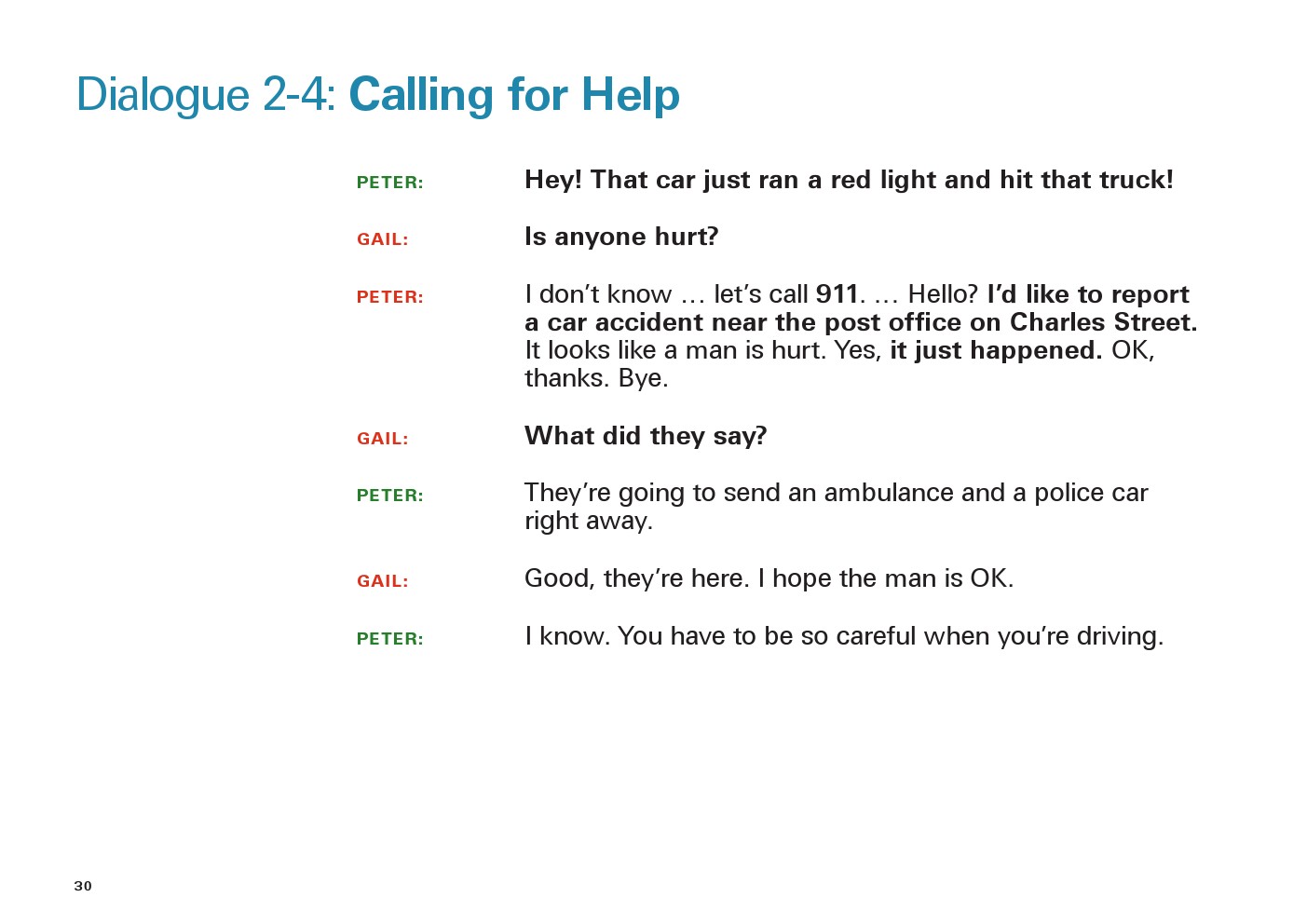 یادگیری انگلیسی آمریکایی-مکالمات و دیالوگ های روزمره- مکالمه 4-2: درخواست کردن کمک از یک فرد(Dialogue 2-4: Calling for Help)