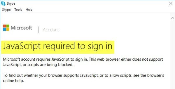 خطای Javascript required to sign in در Skype . آموزشگاه رایگان خوش آموز