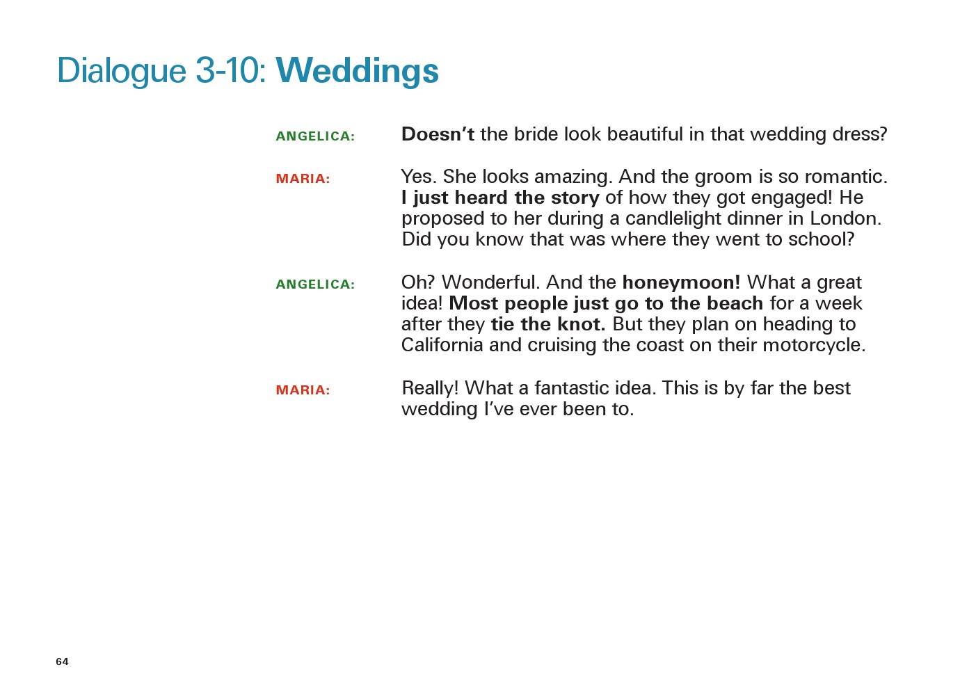 یادگیری انگلیسی آمریکایی-مکالمات و دیالوگ های روزمره- مکالمه 10-3: مراسم ازدواج(Dialogue 3-10: Weddings)