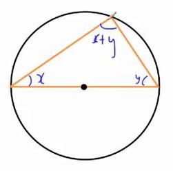 اثبات اینکه زاویۀ محاطی در یک نیم دایره همیشه 90 درجه می باشد