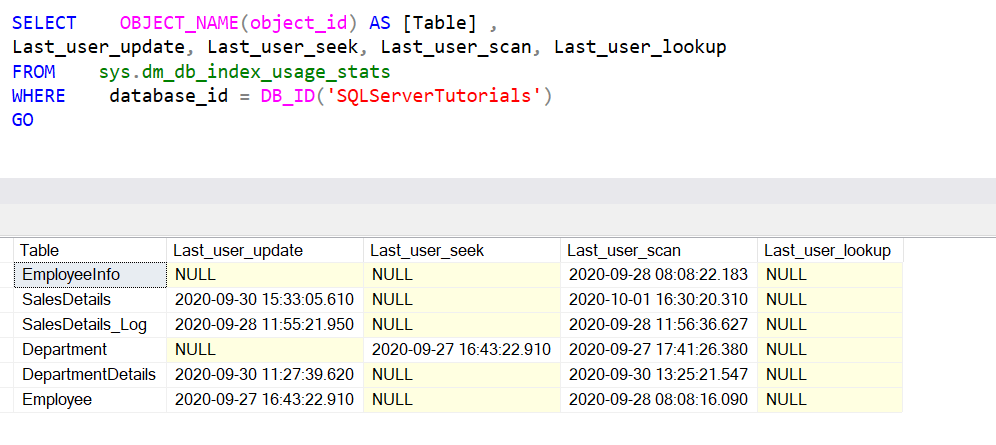 مشاهده آخرین زمان دسترسی به جدول یا جداول یک دیتابیس در SQL Server . آموزشگاه رایگان خوش آموز