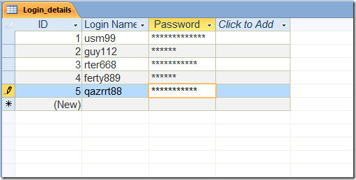 فیلد Password در جدول اکسس . آموزشگاه رایگان خوش آموز