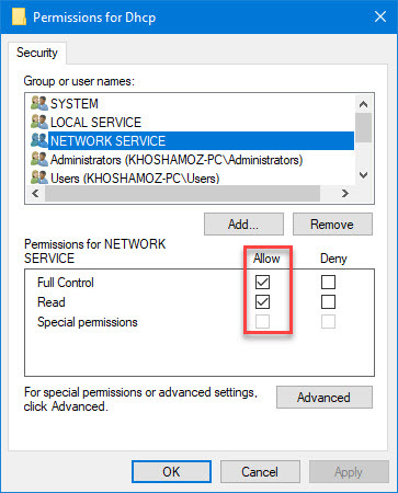 رفع ارور Could not start the DHCP Client service on Local Computer. Error 5: Access is denied . آموزشگاه رایگان خوش آموز