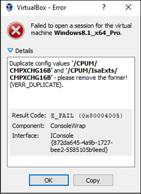 رفع خطای VirtualBox Error 0x80004005: Failed to open session for VM – Duplicate config values CMPXCHG16B and IsaExts/CMPXCHG16B . آموزشگاه رایگان خوش آموز