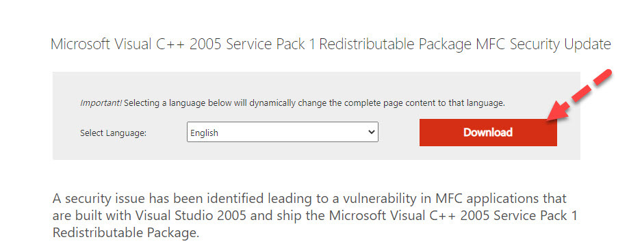 security update for microsoft visual c++ 2005 service pack 1 redistributable package (kb2538242)