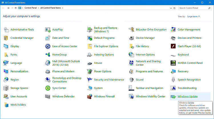 اضافه کردن آیتم Windows Update در Control panel ویندوز 10 . آموزشگاه رایگان خوش آموز