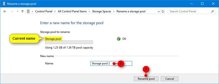 نحوه تغییر نام Storage Pool در ویندوز . آموزشگاه رایگان خوش آموز