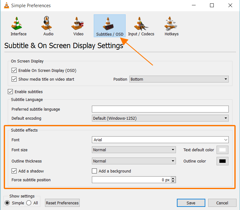 تغییر اندازه و رنگ فونت زیرنویس در برنامه VLC Player . آموزشگاه رایگان خوش آموز