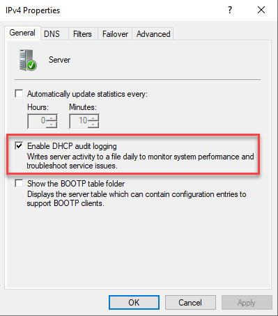 فعال کردن DHCP Audit and Event Logging . آموزشگاه رایگان خوش آموز
