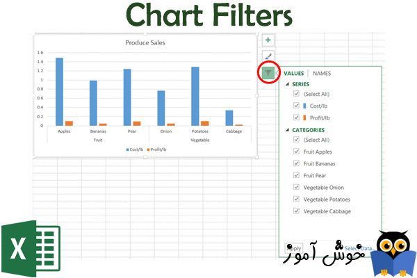 فیلتر کردن داده های نمودار (Chart Filters)