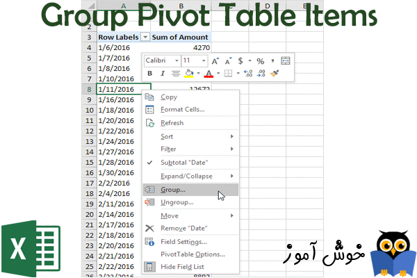 گروه بندی داده ها در جداول چرخشی (Group Pivot Table Items)