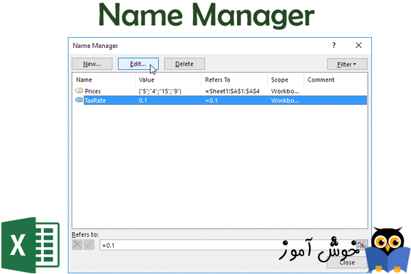 مدیریت نامها در اکسل (Name Manager)