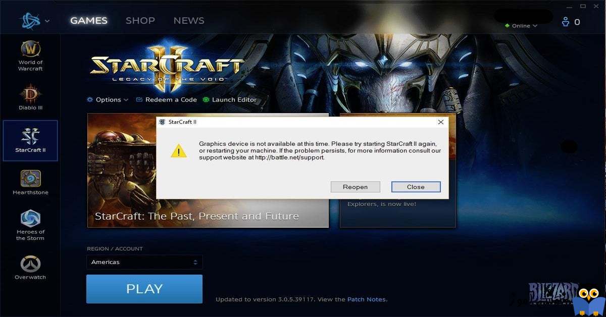رفع ارور Graphics device is not available at this time. Please try starting StarCraft 2 again در بازی StarCraft 2