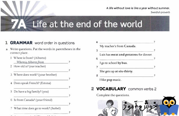 Workbook: 7A Life at the end of the world