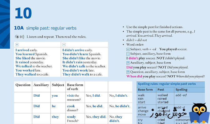 simple past: regular verbs, do, get, go, have