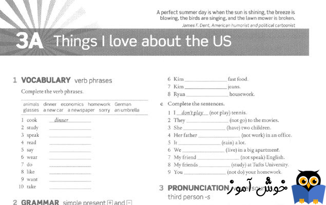 Workbook: 3A Things I love about the US
