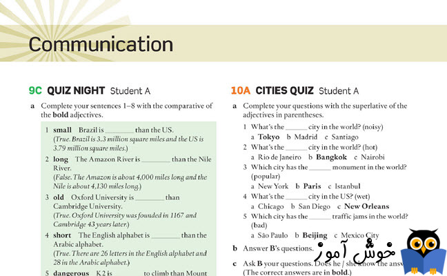 10A cities quiz - Student A